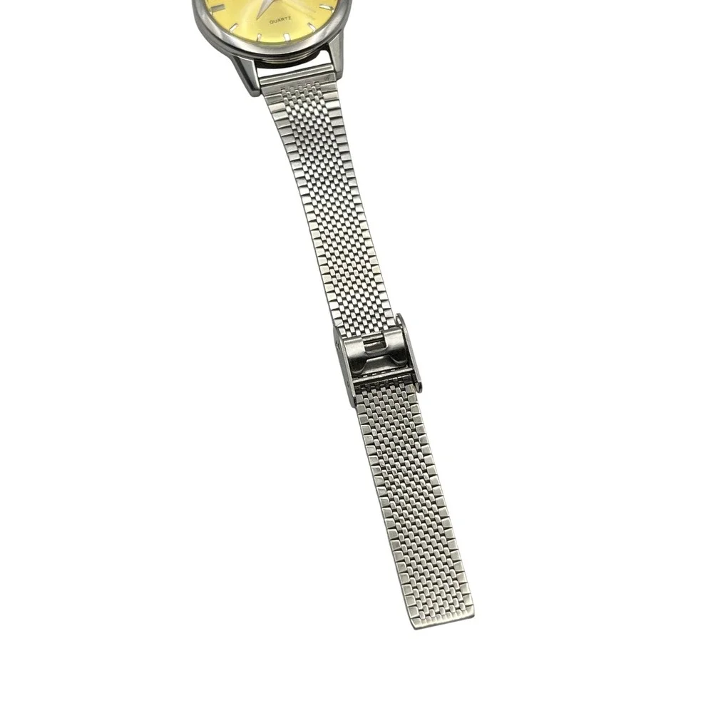 TOKYObay Silver Mesh Watch Yellow Sunray Dial Stainless Steel Analog Quartz